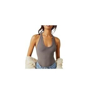 Free People Gray Ribbed Bodysuit